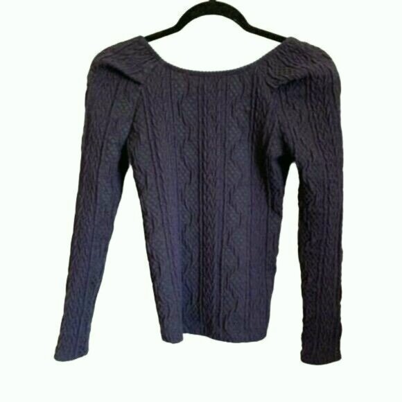 7 For All Mankind Women Cable Knit Top Sz XS Purple Deep Scoop Witchy Academia - Picture 1 of 9